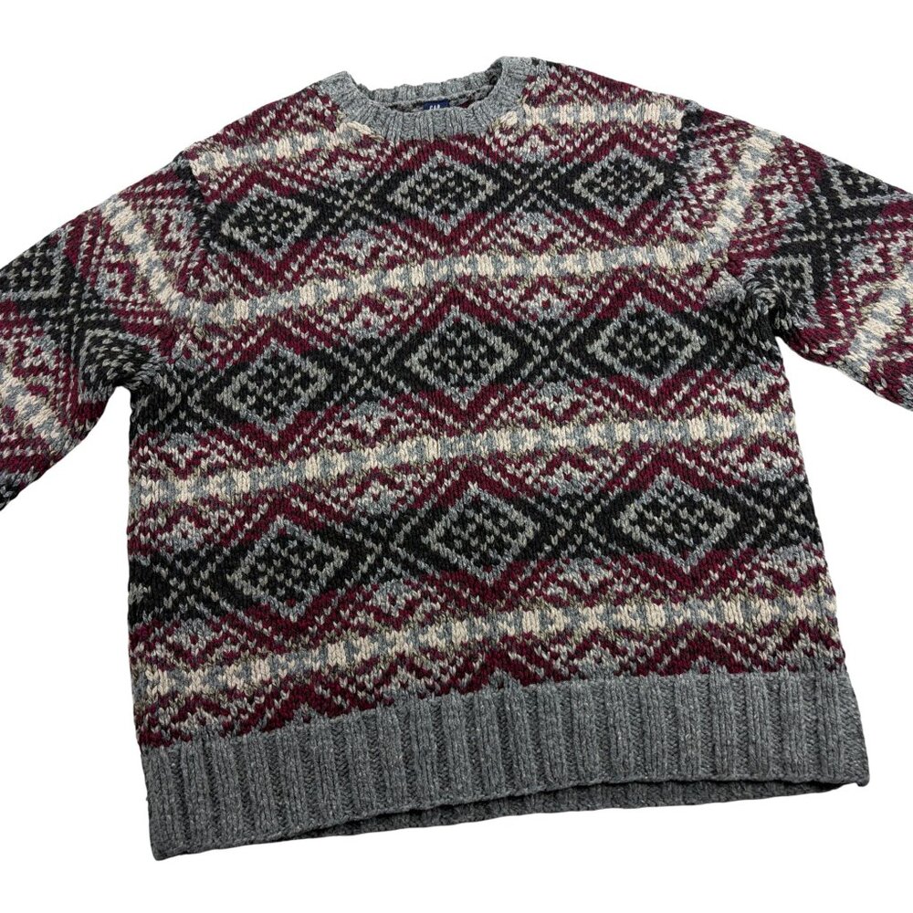 Vtg Gap Wool Fisherman Sweater Chunky Heavyweight Pullover Mens XL Gray/Multi